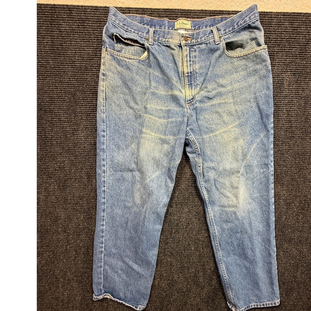 LL Bean Relaxed Fit Mens Jeans 40x30 Medium Wash Blue Cotton Distressed